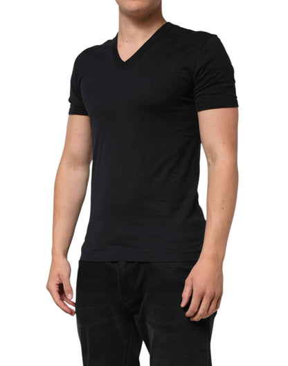 Black Cotton Plain V-Neck Men Shirt T-shirt