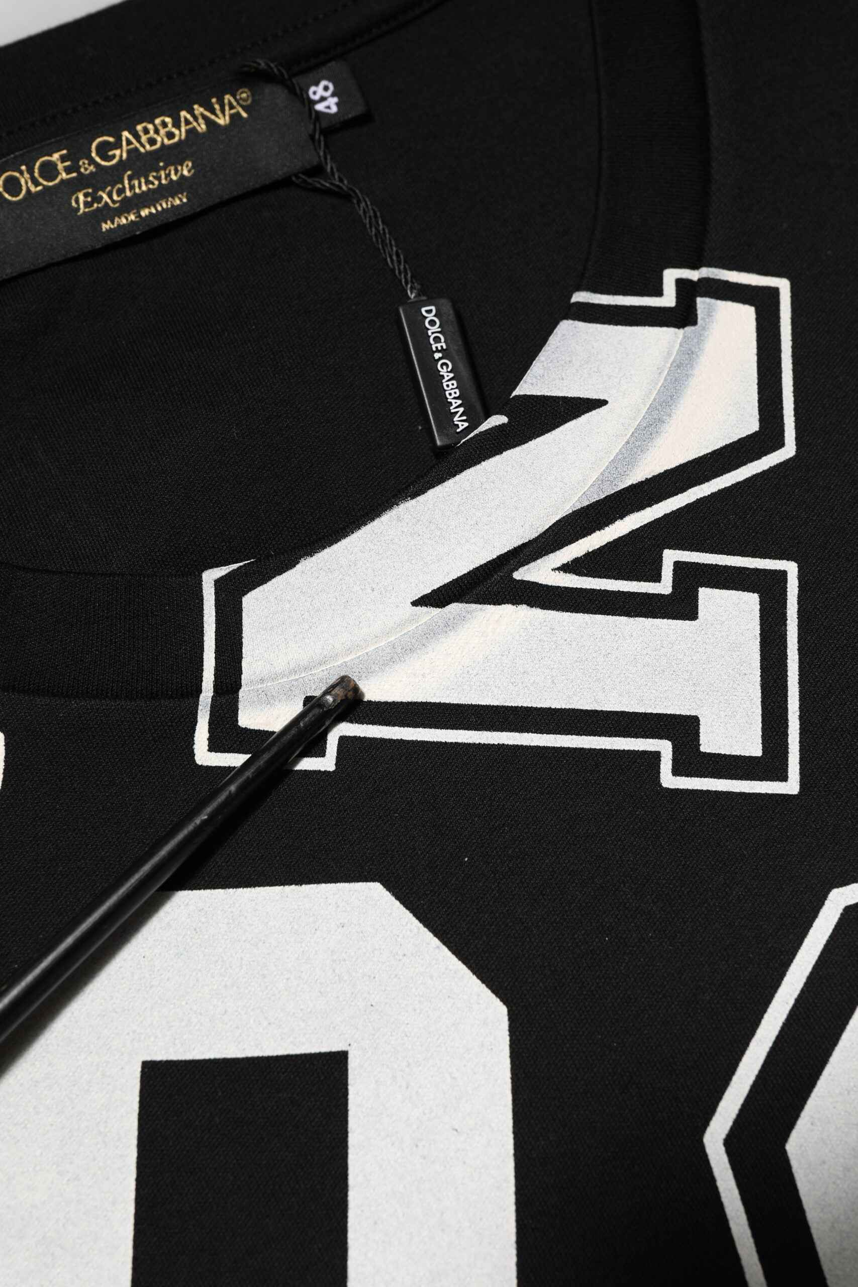 Black Cotton Letter Print Short Sleeve T-shirt