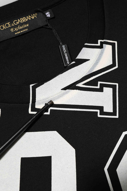 Black Cotton Letter Print Short Sleeve T-shirt