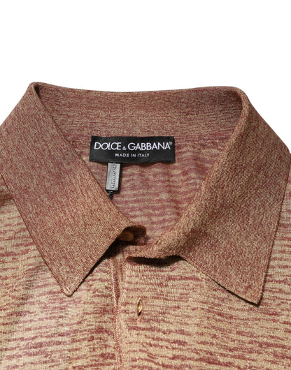 Brown Silk Textured Short Sleeve Polo T-shirt
