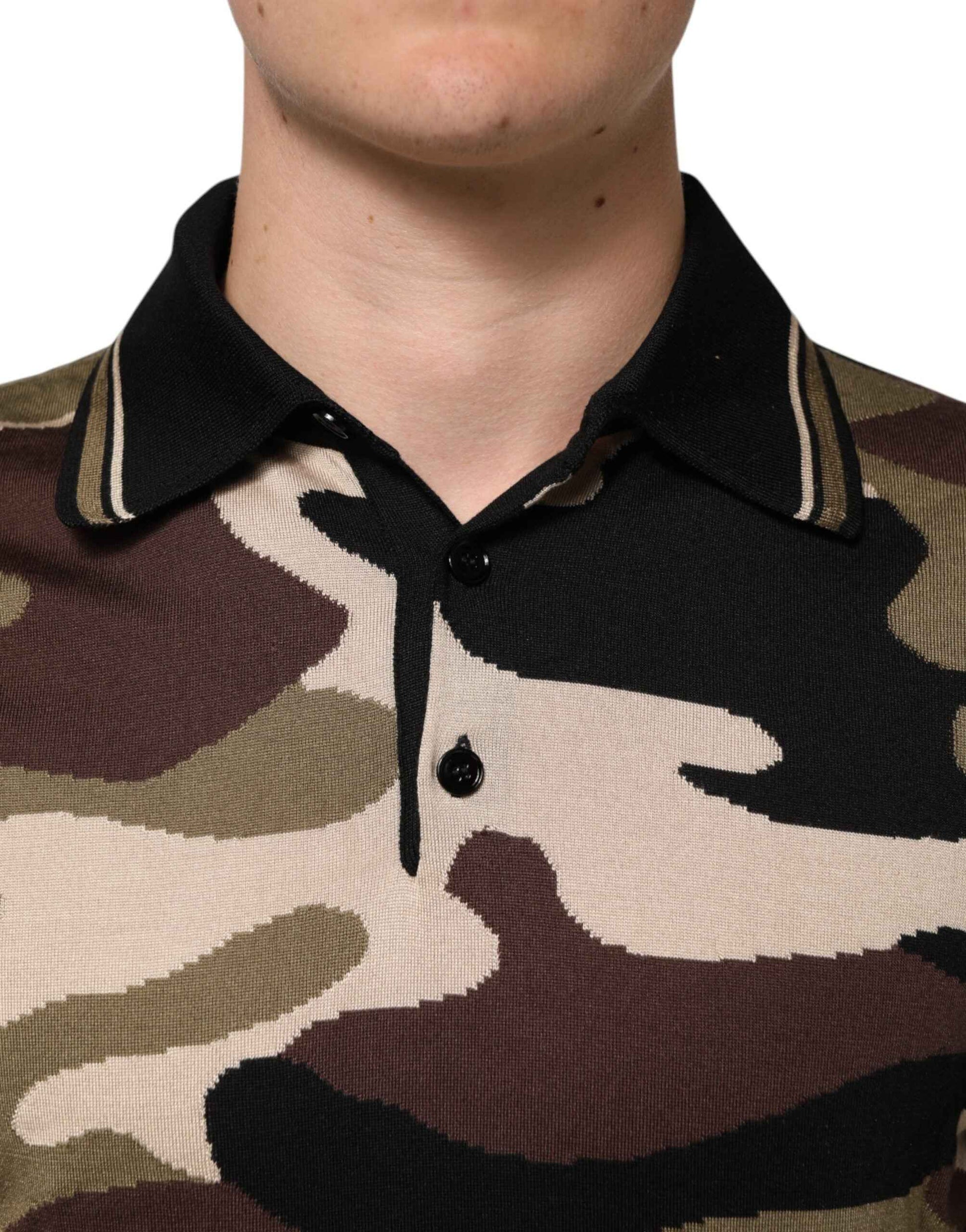 Camouflage Brown Silk Military Polo T-shirt