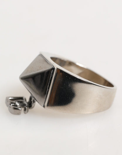 Silver Tone Pyramid DG Logo Real Brass Ring