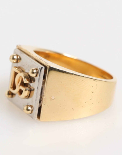 Gold Tone Brass Signet Square DG Logo Plaque Men Ring