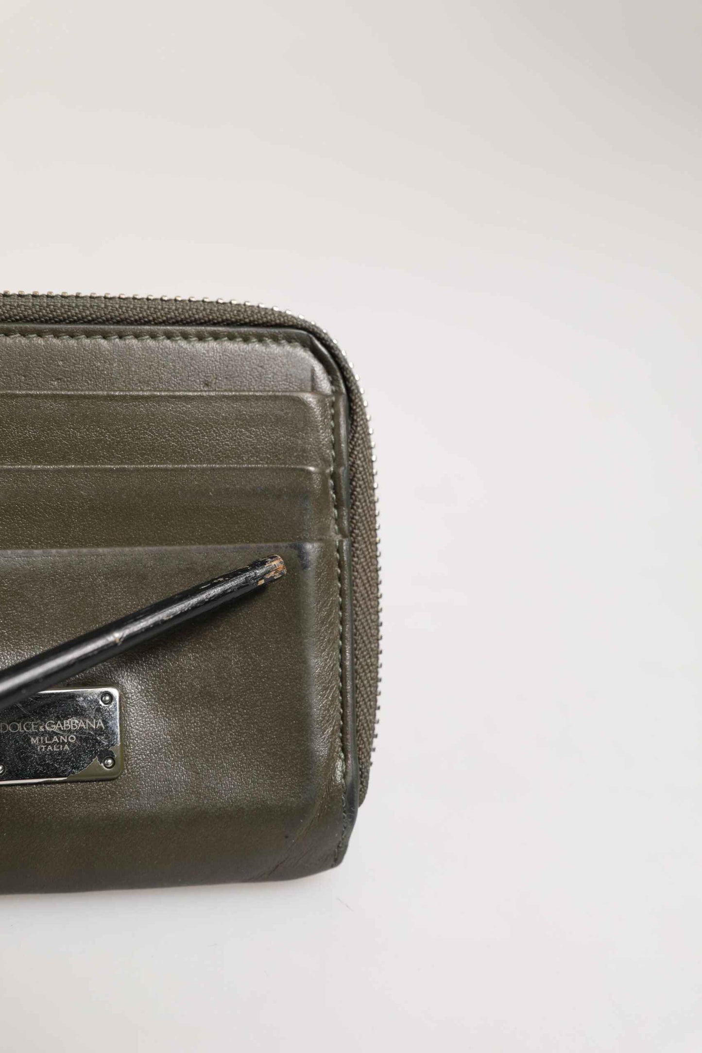 Military Green Leather Logo Plaque Card Holder Coin Purse Wallet