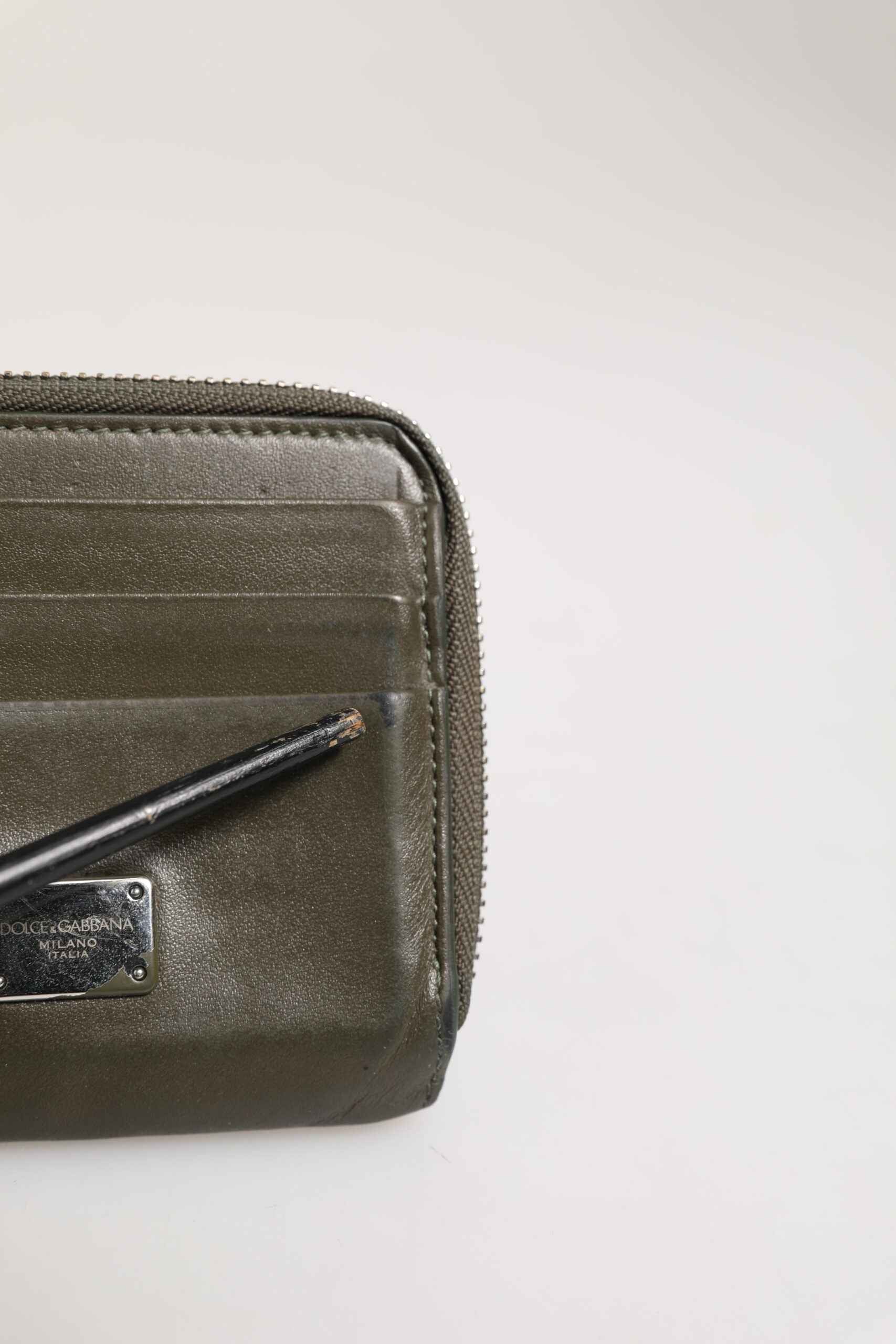 Military Green Leather Logo Plaque Card Holder Coin Purse Wallet