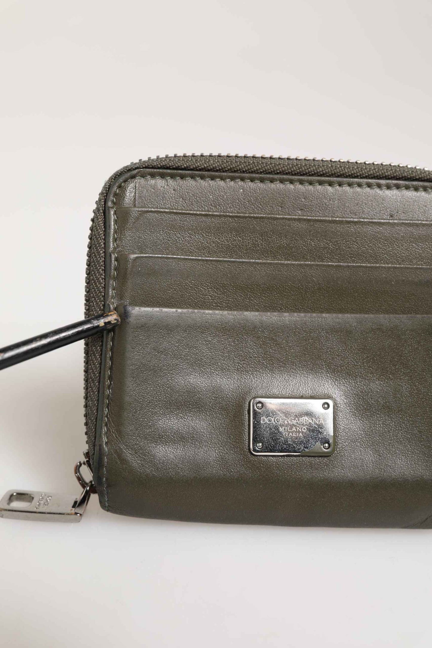 Military Green Leather Logo Plaque Card Holder Coin Purse Wallet