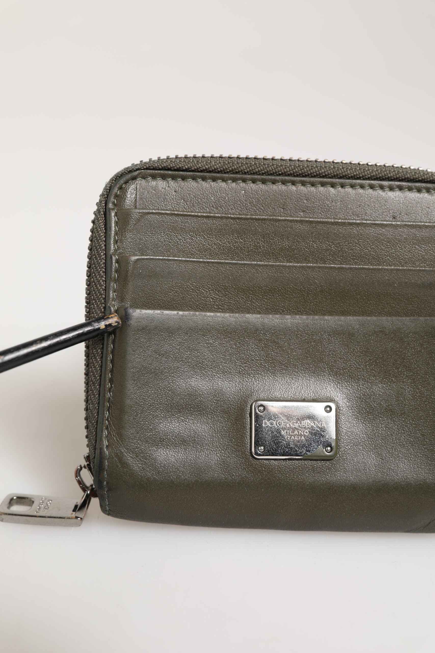 Military Green Leather Logo Plaque Card Holder Coin Purse Wallet