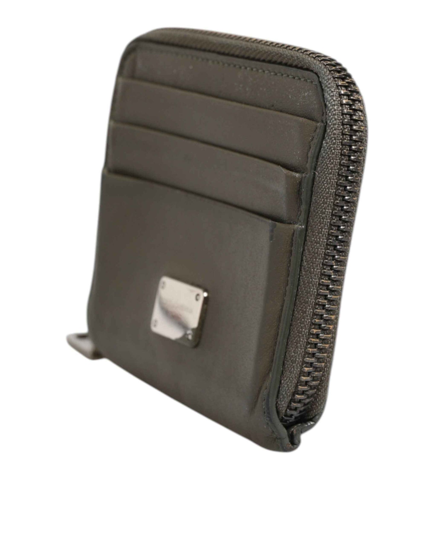 Military Green Leather Logo Plaque Card Holder Coin Purse Wallet