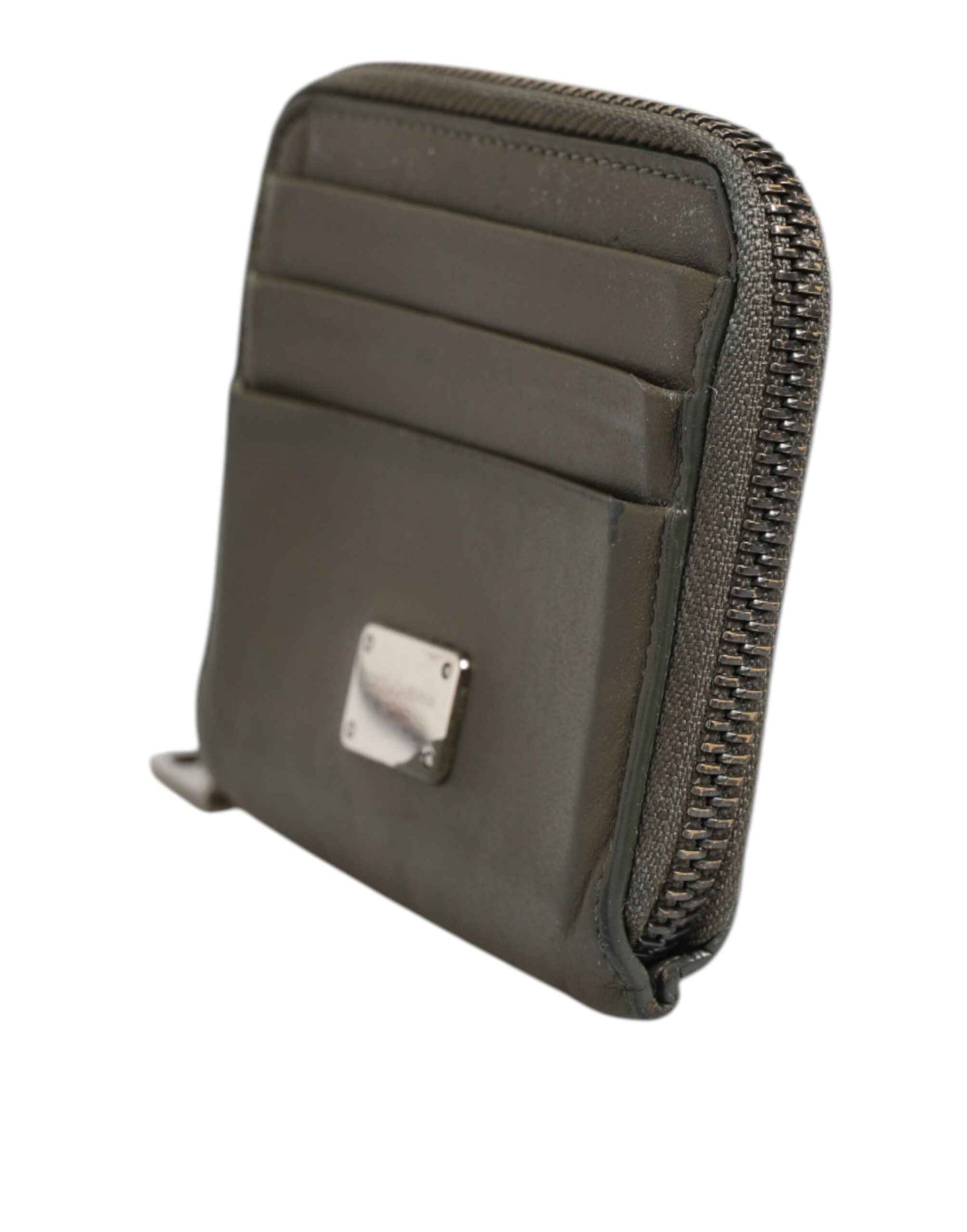 Military Green Leather Logo Plaque Card Holder Coin Purse Wallet