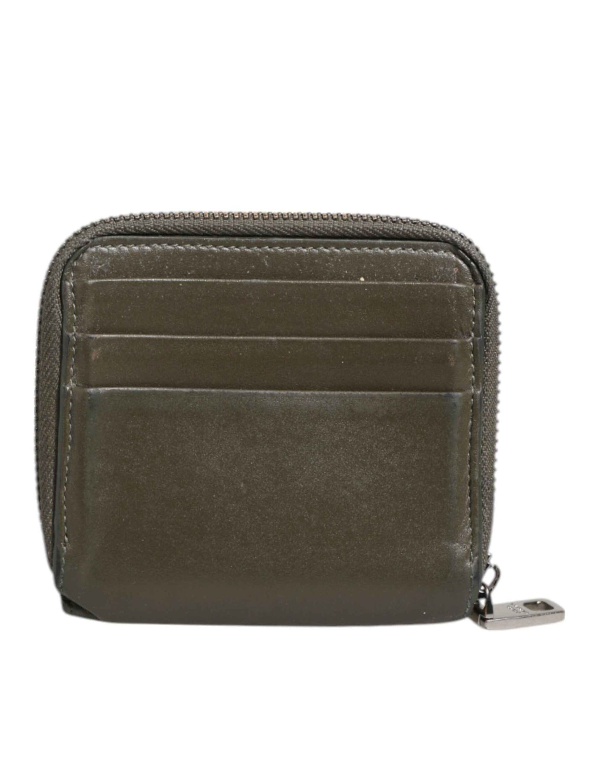 Military Green Leather Logo Plaque Card Holder Coin Purse Wallet