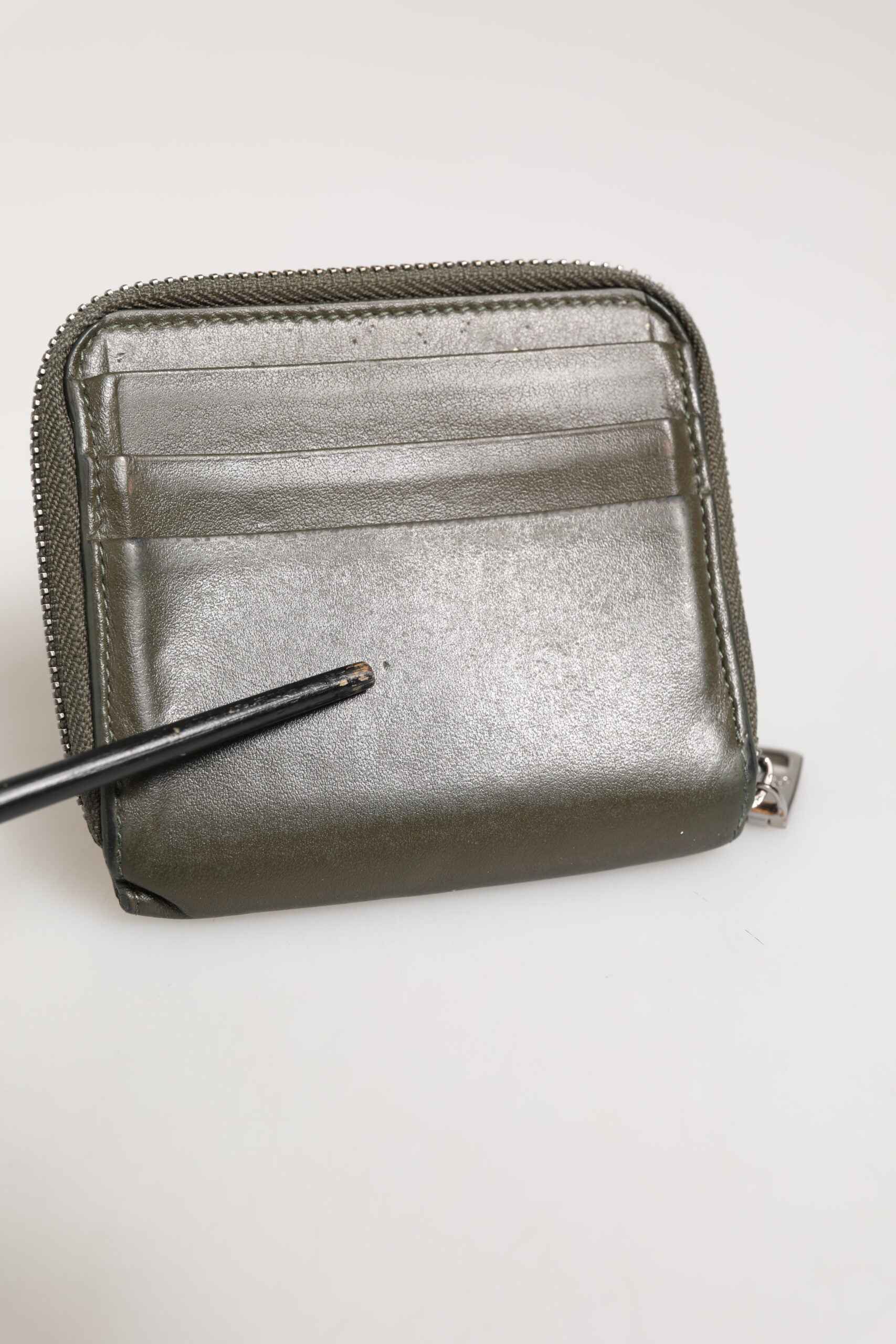 Military Green Leather Logo Plaque Card Holder Coin Purse Wallet