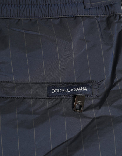 Navy Blue Polyester Pinstripe Men Shorts Swimwear