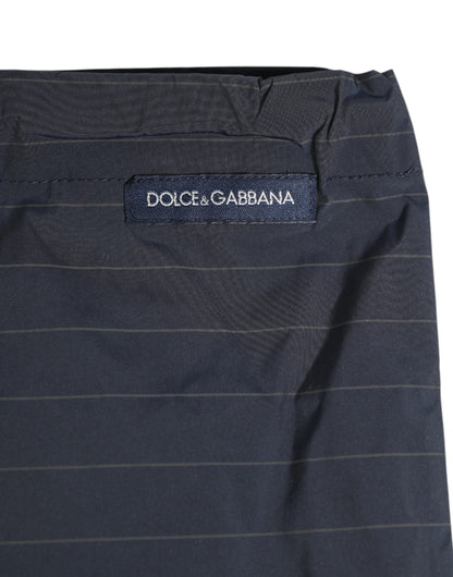 Navy Blue Polyester Pinstripe Men Shorts Swimwear