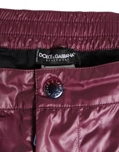 Burgundy Polyester Logo Embossed Crest Swimwear