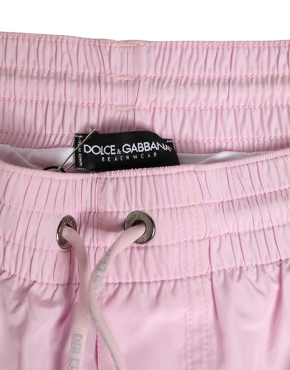 Pink Nylon Logo Side Stripe Beachwear Men Swimwear
