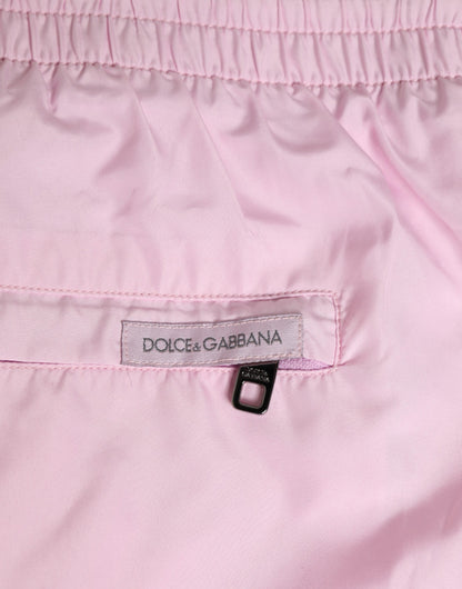 Pink Nylon Logo Side Stripe Beachwear Men Swimwear
