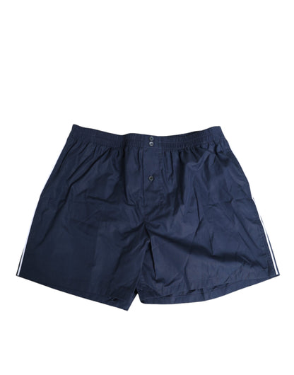 Navy Blue Cotton Elastic Waistband Button Swimwear
