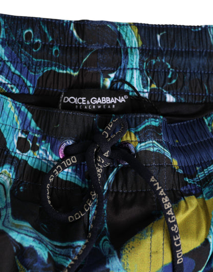 Blue Marble Print Logo Men Boxer Short Swimwear