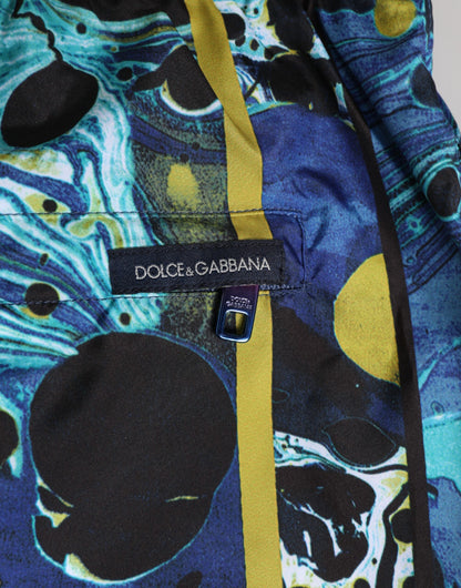 Blue Marble Print Logo Men Boxer Short Swimwear