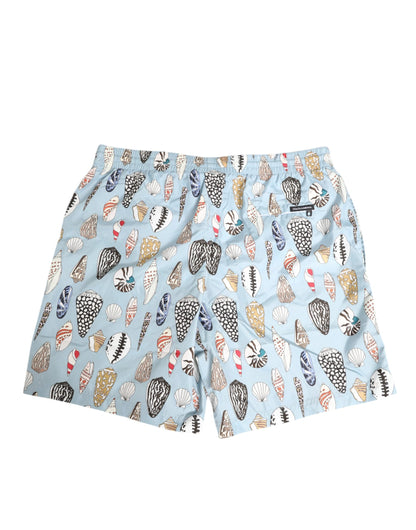 Blue Seashell Print Nylon Men Shorts Swimwear