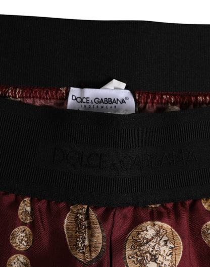 Burgundy Silk Coin Print Men Boxer Short Swimwear
