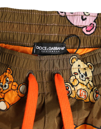 Brown Multicolor Teddy Bear Men Shorts Swimwear