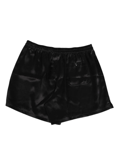 Black Silk Satin Elastic Men Boxer Short Swimwear
