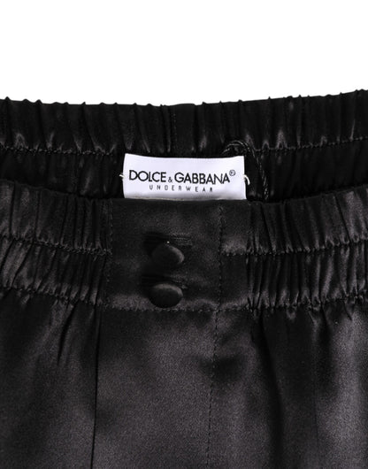 Black Silk Satin Elastic Men Boxer Short Swimwear