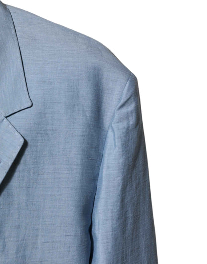 Light Blue Linen Double Breasted Men Jacket Blazer