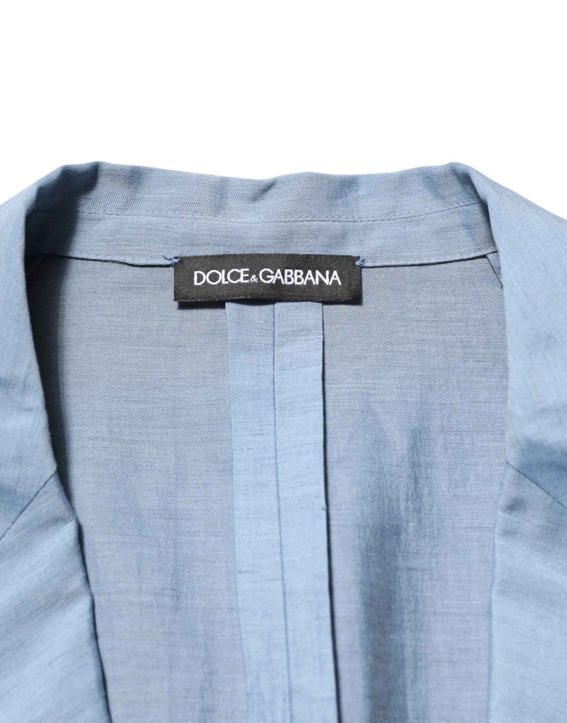 Light Blue Linen Double Breasted Men Jacket Blazer