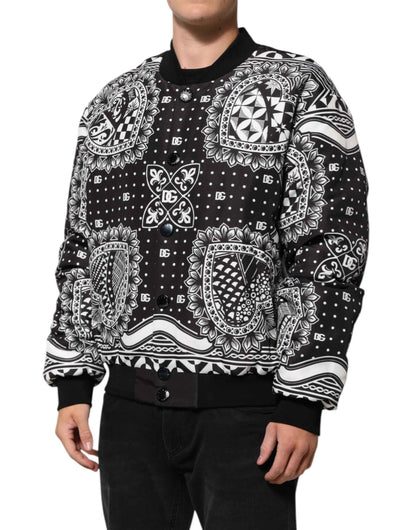 Black White Bandana Print Bomber Jacket