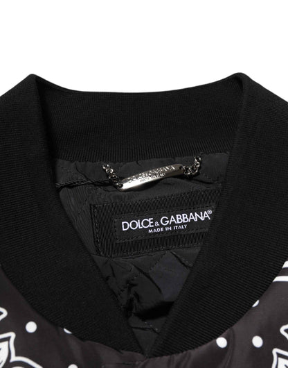 Black White Bandana Print Bomber Jacket