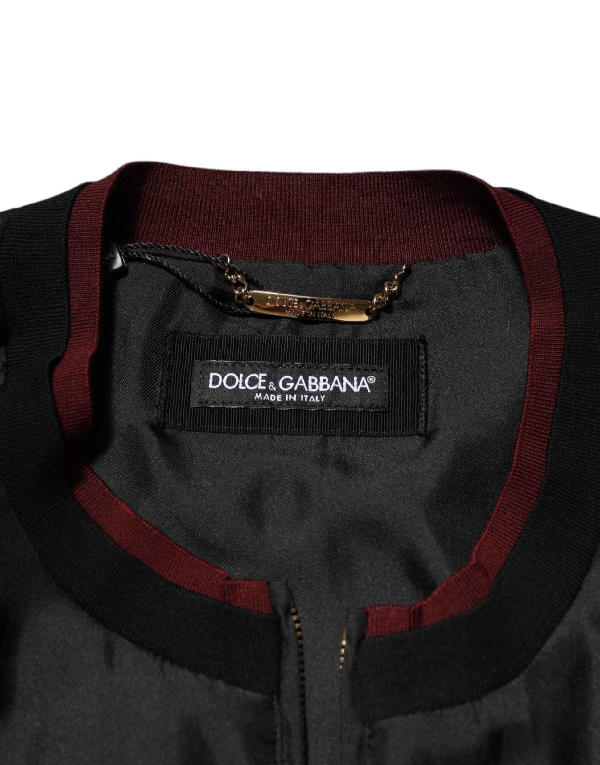 Black Red Floral Silk Bomber Blouson Jacket