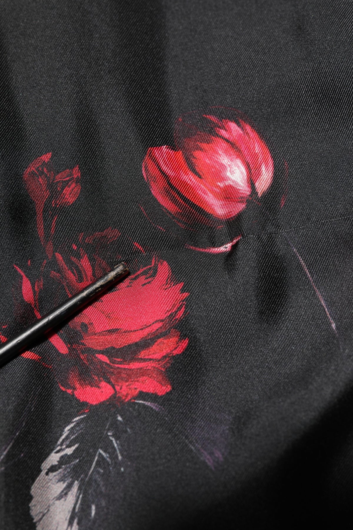 Black Red Floral Silk Bomber Blouson Jacket