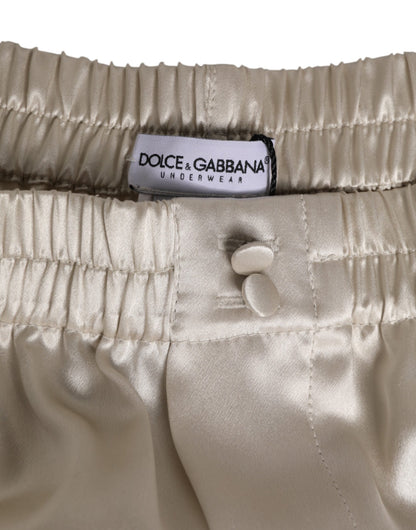 Beige Silk Satin Elastic Men Boxer Short Swimwear