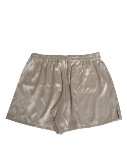 Beige Silk Satin Elastic Men Boxer Short Swimwear