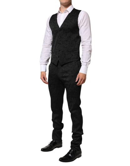 Black 3 Piece Brocade Jacquard Suit MARTINI