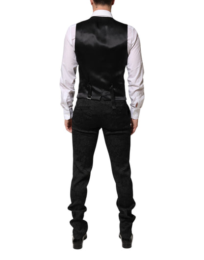 Black 3 Piece Brocade Jacquard Suit MARTINI