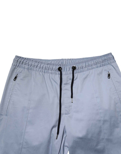 Light Blue Cotton Drawstring Elastic Waist Men Pants