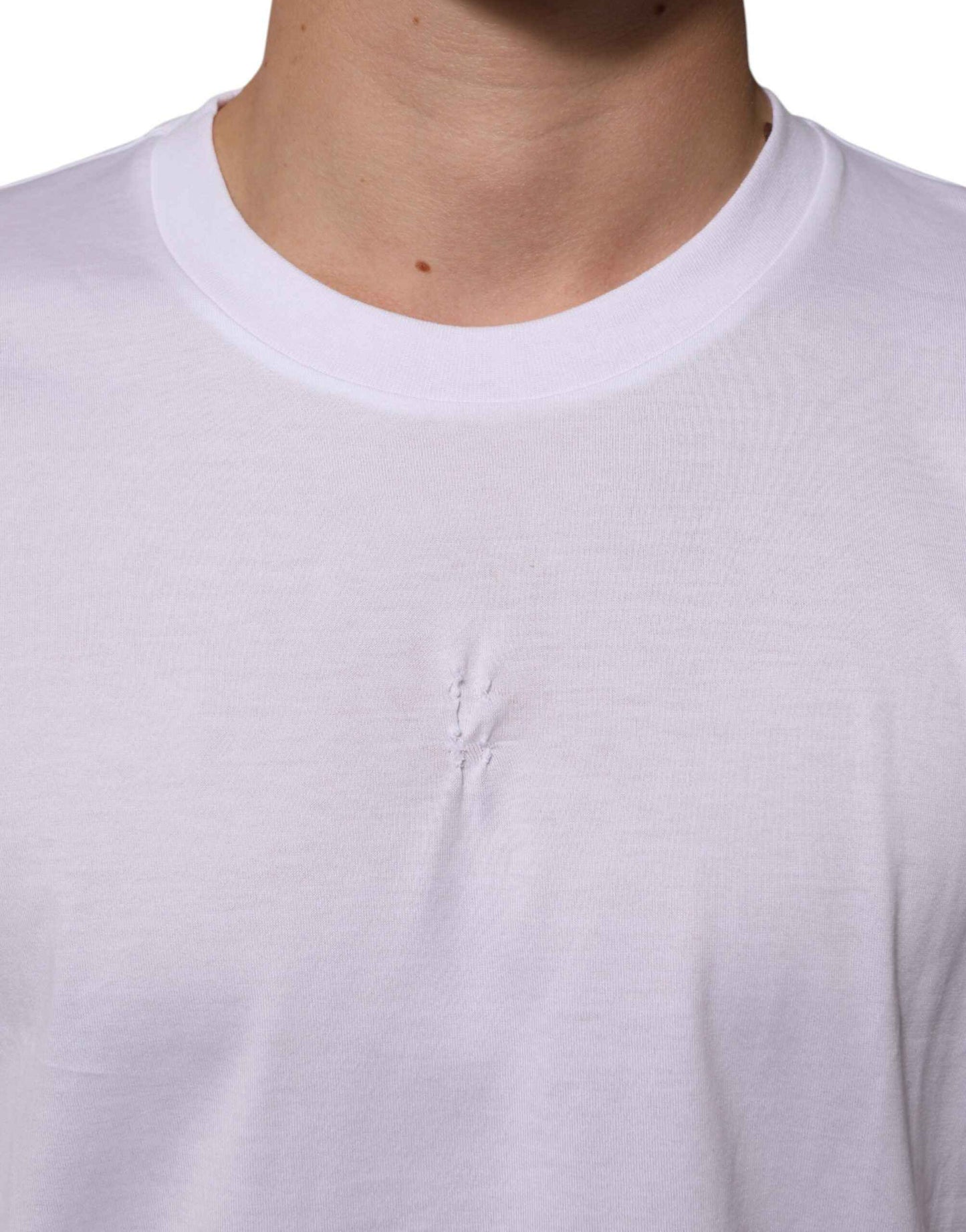 White Cotton Logo Patch Crew Neck Men T-shirt