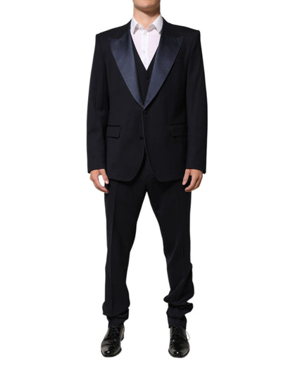 Black 3 Piece Wool Silk Blend Suit SICILIA