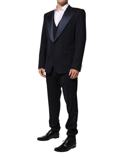 Black 3 Piece Wool Silk Blend Suit SICILIA