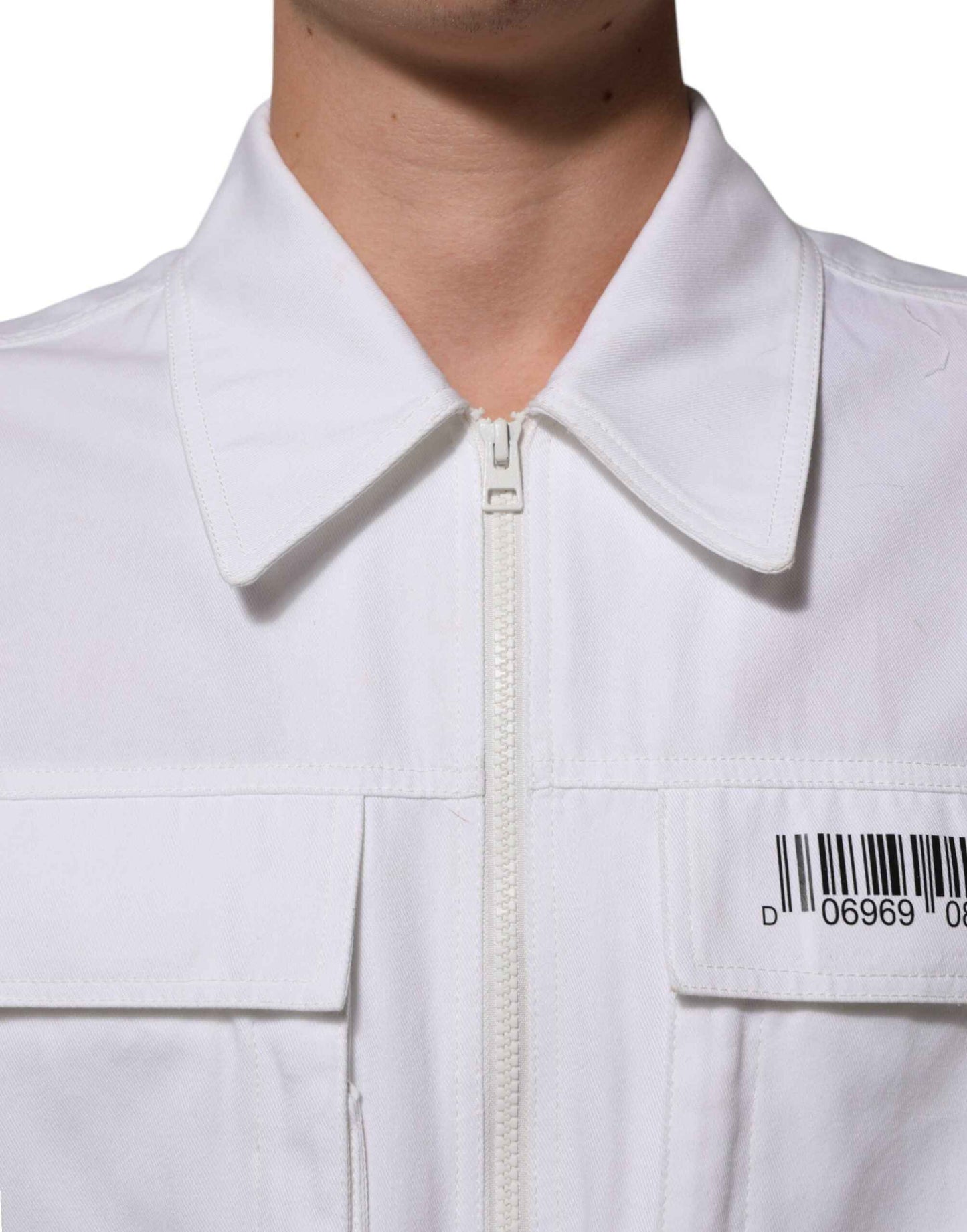 White Barcode Patch Utility Zip Jumpsuit Pants
