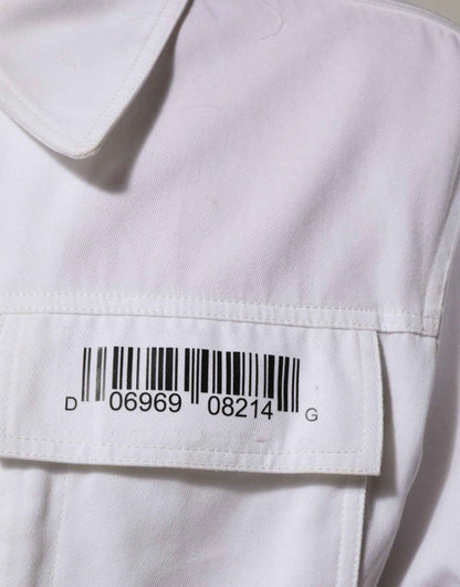 White Barcode Patch Utility Zip Jumpsuit Pants