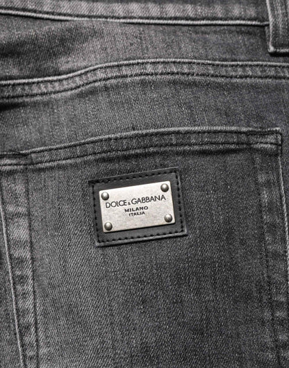 Black Gray Wash Slim Fit Straight Leg Denim Jeans