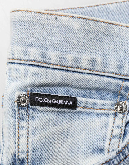 Light Blue Distressed Slim Fit Ripped Denim Jeans