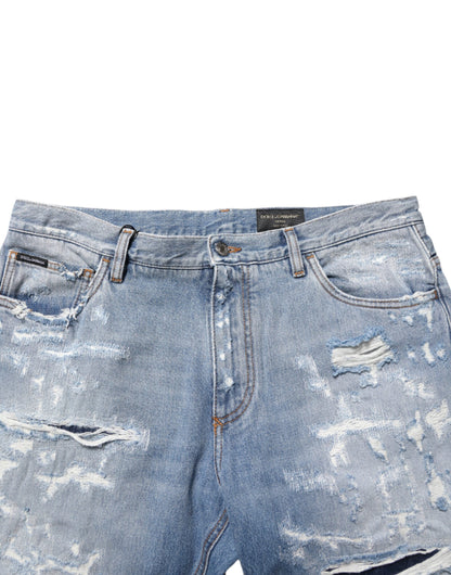 Blue Distressed Ripped Denim Pants Jeans