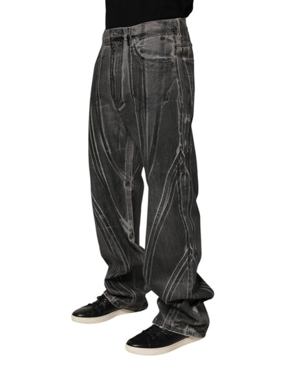 Black Grey Graphic Print Denim Pants Jeans