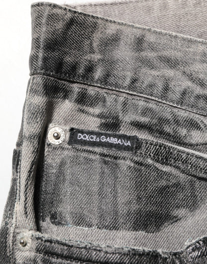 Black Grey Graphic Print Denim Pants Jeans