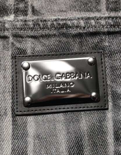 Black Grey Graphic Print Denim Pants Jeans